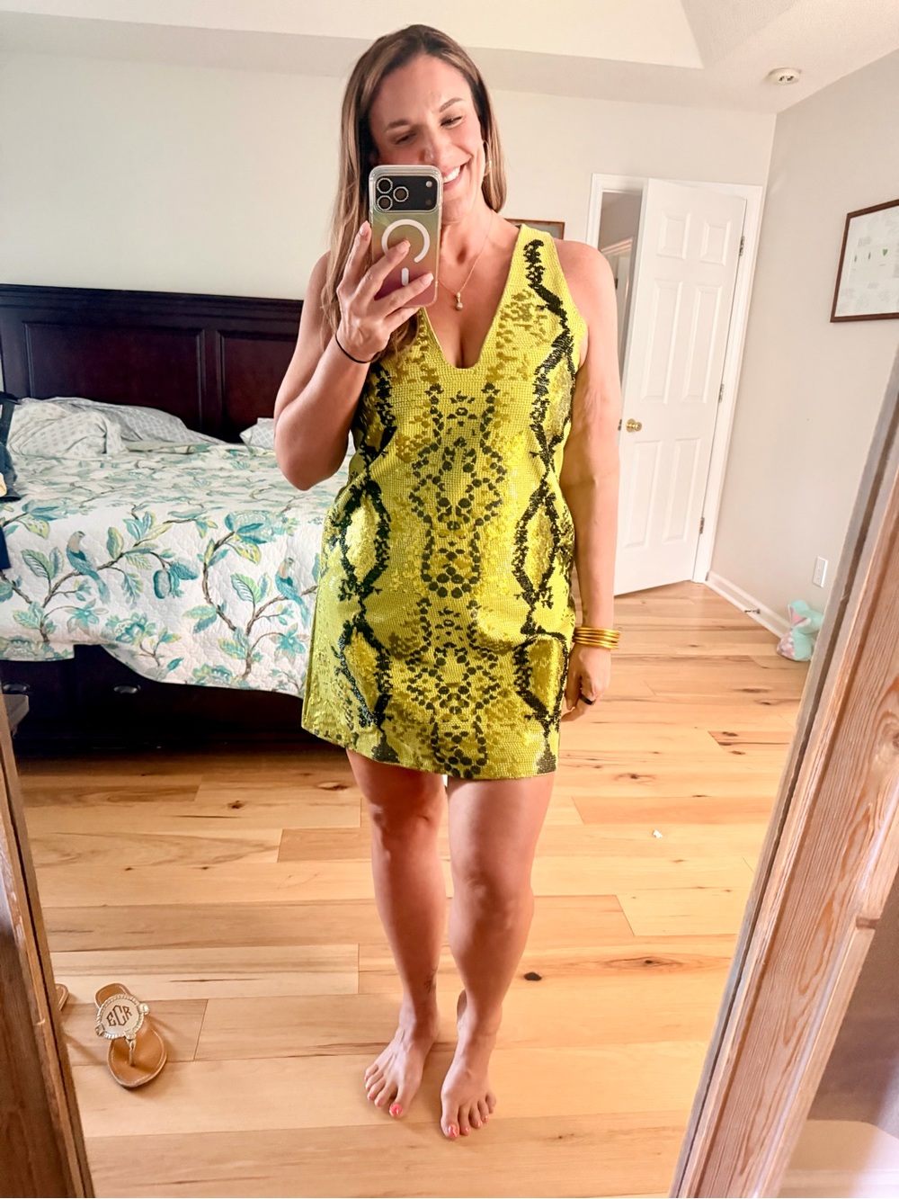 Queen of Sparkles Chartreuse Python Dress